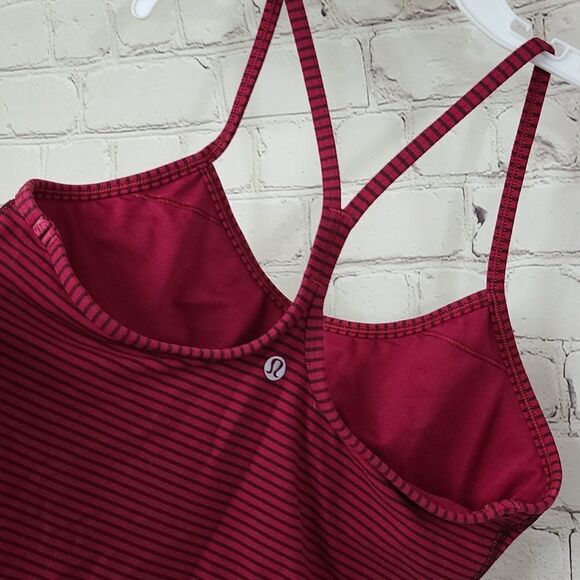 Lululemon Power Y Tank Top Racerback Maroon Stripe Sleeveless Workout Shirt Gym - Picture 6 of 9